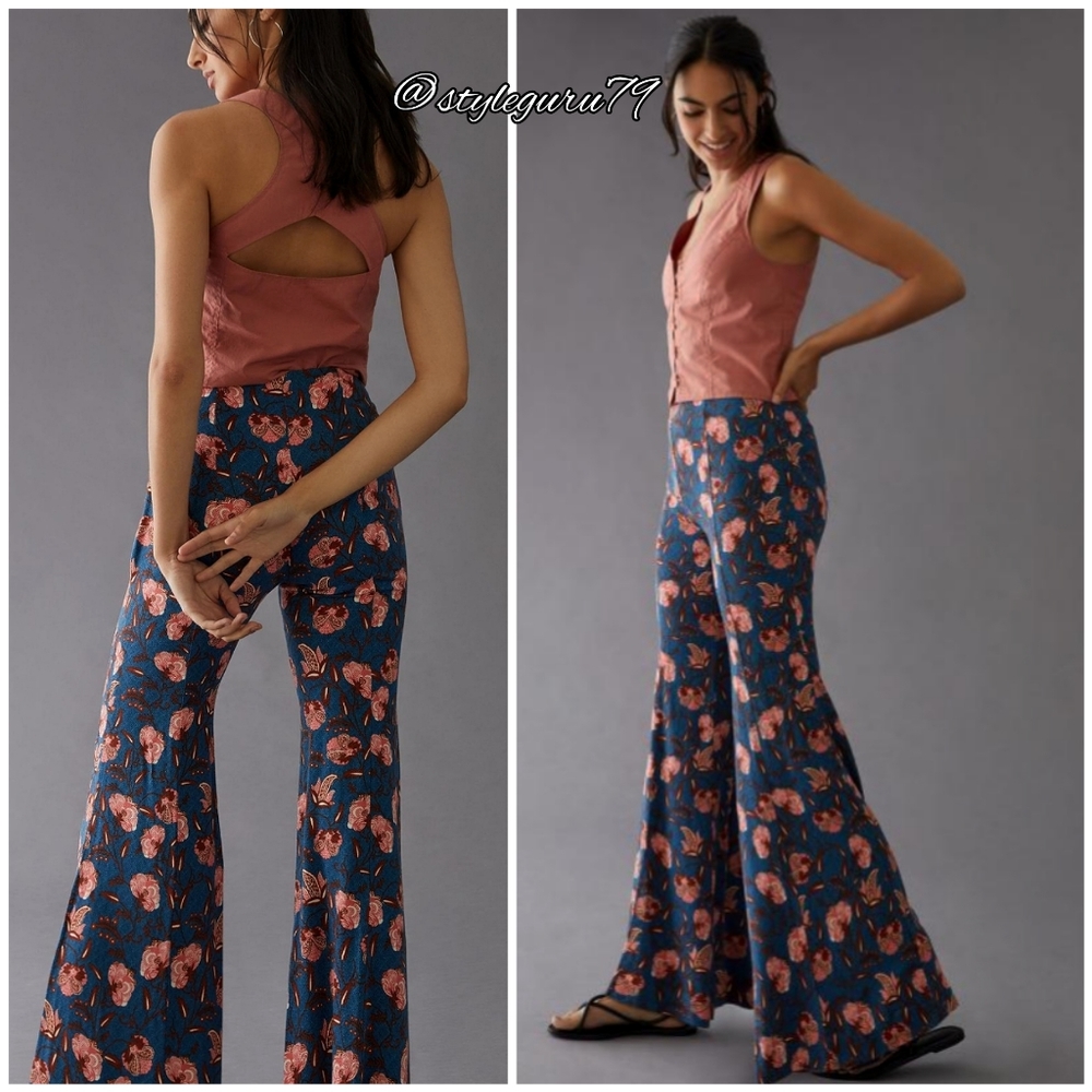 NWT, Anthropologie, Drapey Floral Print Flare Pants - Picture 2 of 3